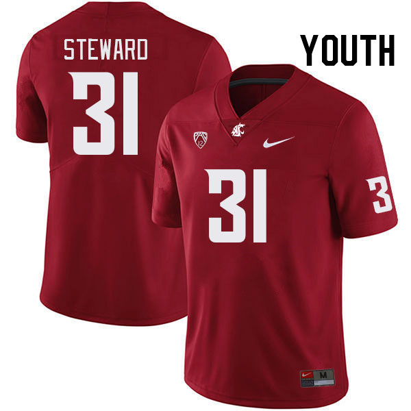 Youth #31 Kalani Steward Washington State Cougars College Football Jerseys Stitched Sale-Crimson